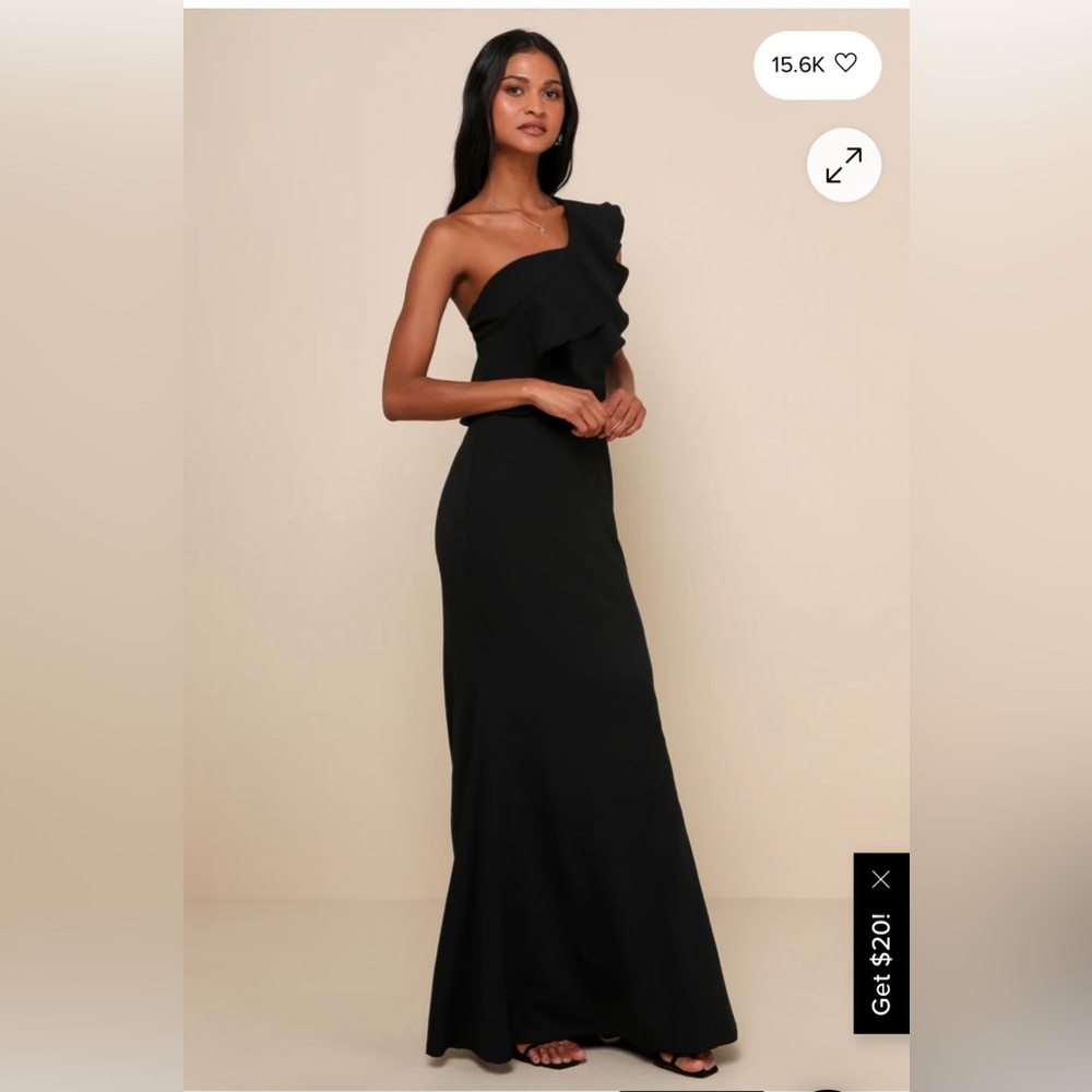 Lulus Black Ruffle one Shoulder mermaid maxi dress